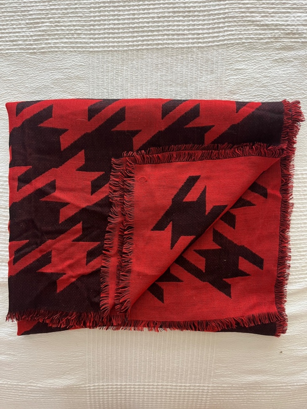 Coach Red and Black Houndstooth Scarf